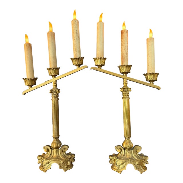Antique Electric Tabletop Candlabras From an Old Church For Sale