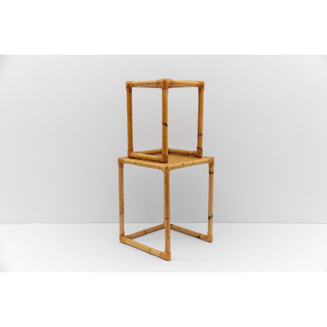 Wood Mid-Century Bamboo and Rattan Side Tables or Stools, 1960s, Set of 2 For Sale - Image 7 of 10