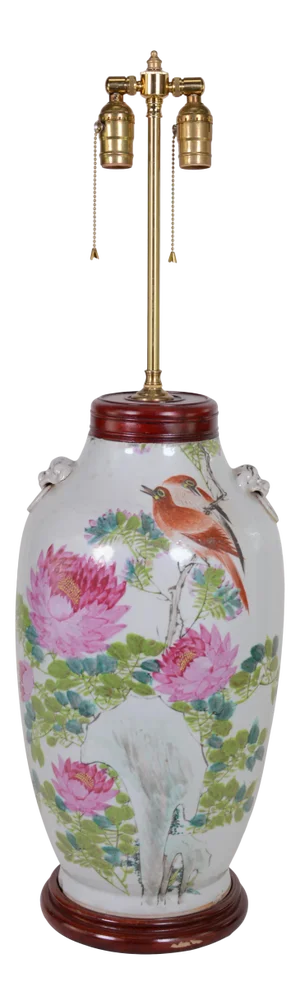 Chinese Late 19th Century Antique Famille Rose Vase Table Lamp