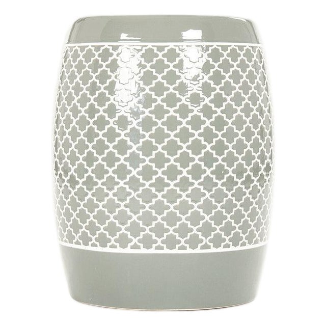 Gable Sage Green Glaze Quatrefoil Trellis Garden Stool For Sale