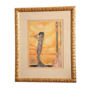 Vintage Art Deco Edouard Chimot Watercolor Painting Custom Framed French