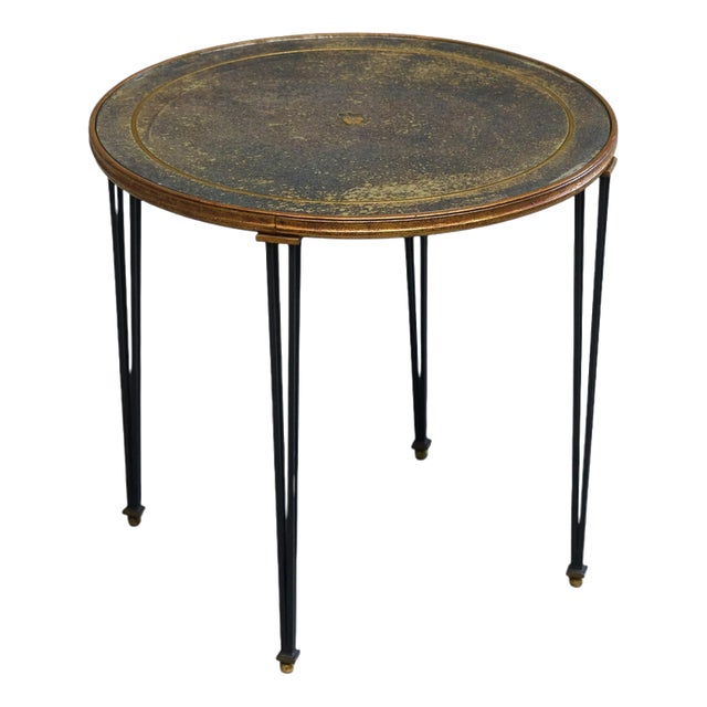 Mid-Century Side Table in Wrought Iron and Verre Eglomisé, 1940s For Sale