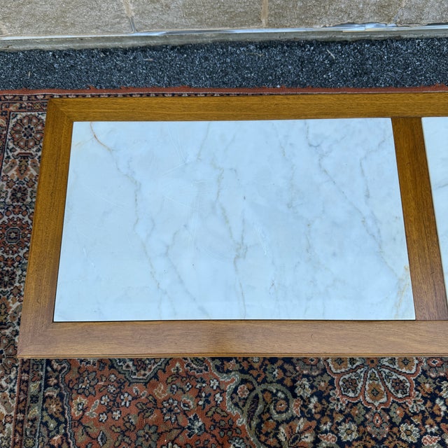 Gordons Inc. Vintage Gordon's Fine Furniture French Louis XVI Walnut Coffee Table With Italian Marble Inserts For Sale - Image 4 of 16