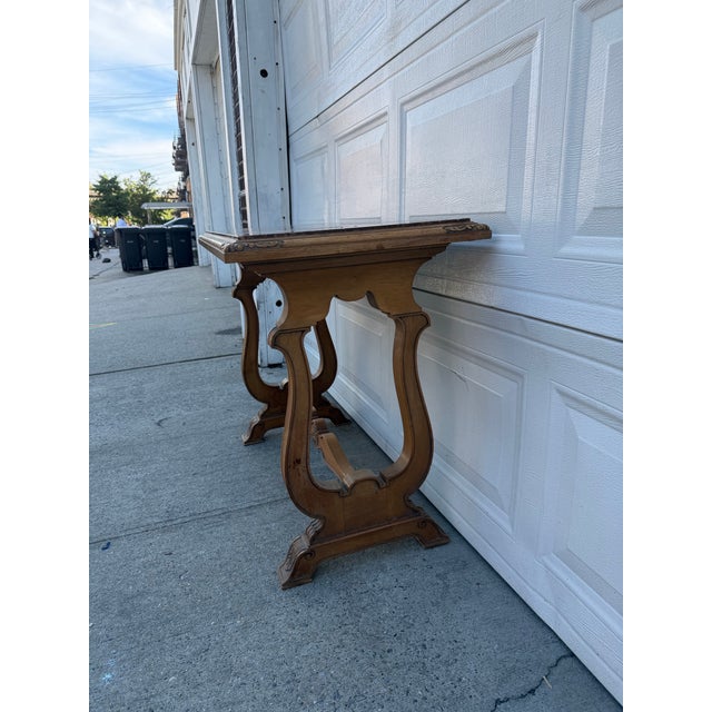 Stone Vintage French Louis XV Style Carved Wood Console Table With Marble Top For Sale - Image 7 of 12
