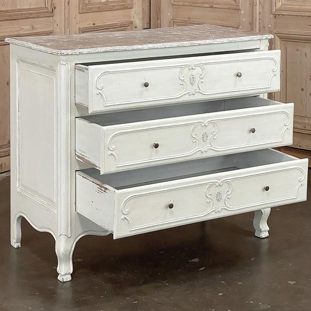 Eggshell Antique Country French Painted Three-Drawer Commode ~ Chest of Drawers For Sale - Image 8 of 18
