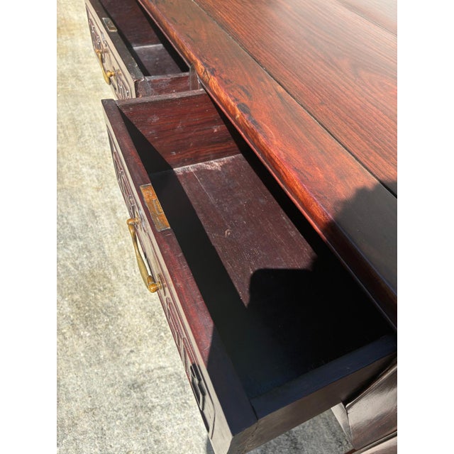 Vintage Chinese Ming Style Solid Rosewood Scholar Desk / Console Table – Five Drawer For Sale - Image 11 of 17