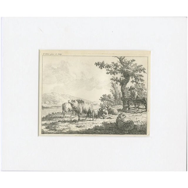 F. Faber, Shepherd Resting Against a Fence, 18th Century, Etching For Sale