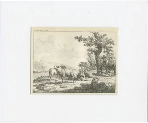 F. Faber, Shepherd Resting Against a Fence, 18th Century, Etching