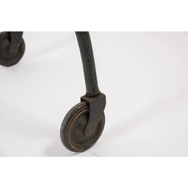 1950s Leather Sheathed Bar Trolley by Jacques Adnet For Sale - Image 5 of 6
