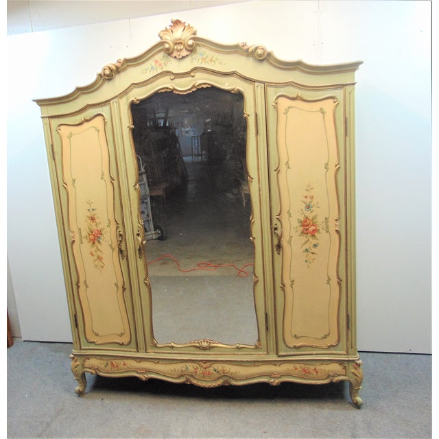 Italian 3 Door Carved Paint Decorated Armoire Chairish