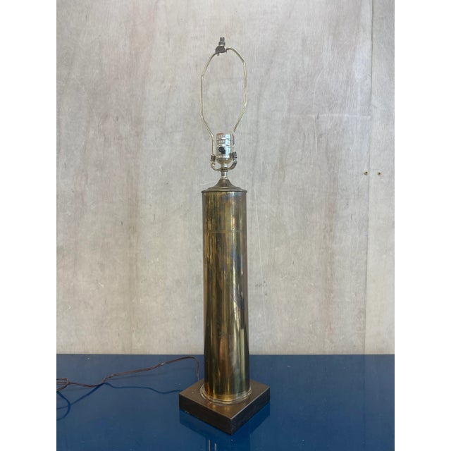 Mid-Century Modern Mid 20th Century Trench Art Style - Artillery Shell Lamp With Square Brass Base For Sale - Image 3 of 8