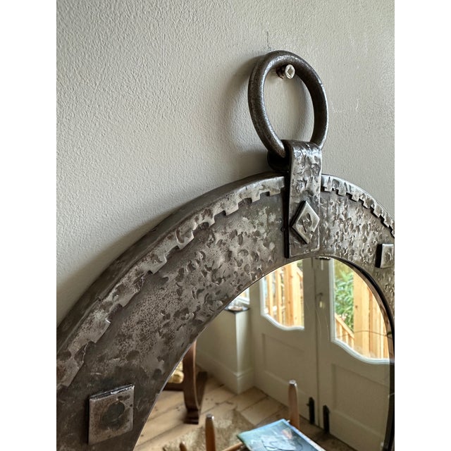 French Brutalist Round Wall Mirror, 1950 For Sale - Image 4 of 11