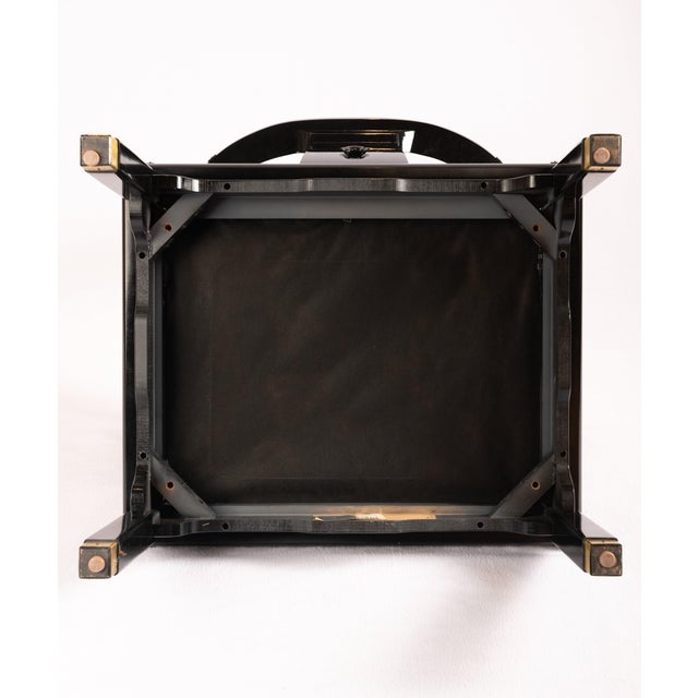 James Mont Mid 20th Century James Mont Style Ming Black Lacquer & Brass Chairs, a Pair For Sale - Image 4 of 5