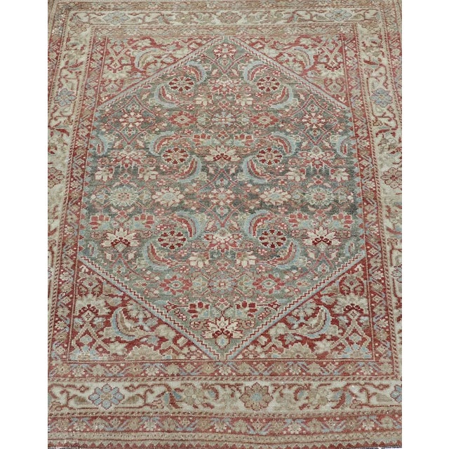 Squared Shape Hand Knotted Antique Persian Fine Hamadan Rug With All Over Geometric Design For Sale In Atlanta - Image 6 of 9