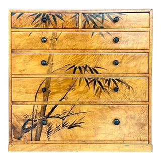 Late 20th Century Vintage Boho Hand Painted Burl Wood Petite Chest of Drawers For Sale