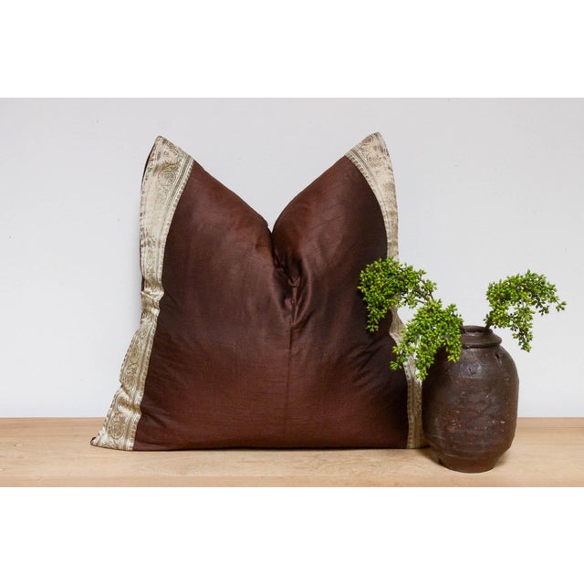 Textile Carob Festive Silk Euro Pillow Cover For Sale - Image 7 of 7
