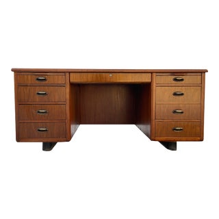 Vintage 1940s Bankers Executive Desk with Storage For Sale