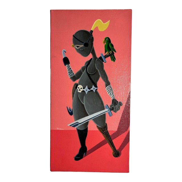 Original Acrylic on Canvas Painting by California Artist Tezber Signed 12" X 6" For Sale