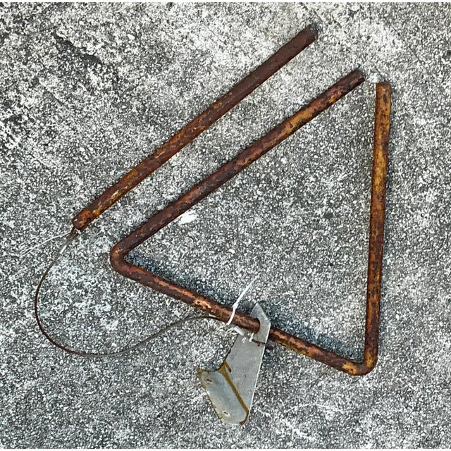 Farmhouse Vintage Rusted Metal Triangle Dinner Bell For Sale - Image 3 of 12