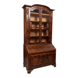 19th-C. Flame Mahogany & Pine Chippendale Revival Secretary Bookcase Cabinet For Sale