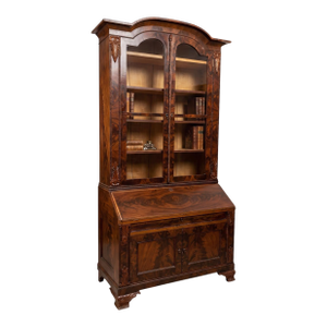 19th-C. Flame Mahogany & Pine Chippendale Revival Secretary Bookcase Cabinet