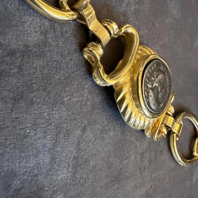 Mid-Century Modern A 1990s Costume Jewelry Gilt Metal Coin Bracelet in the Manner of Bulgari For Sale - Image 3 of 10