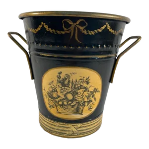 Vintage French Black and Gold Tole Cachepot