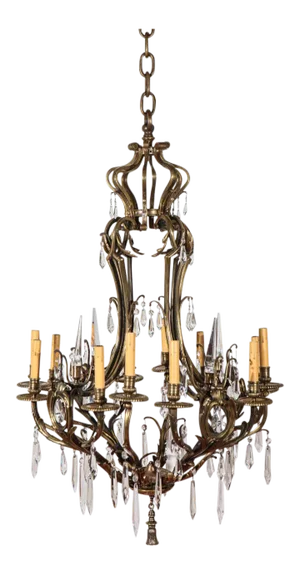 Early 20th Century French Brass and Crystal Chandelier