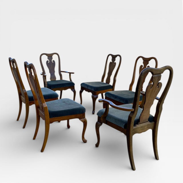 Late 20th Century Set of Six Thomasville Queen Anne Walnut Dining Chairs For Sale - Image 16 of 18