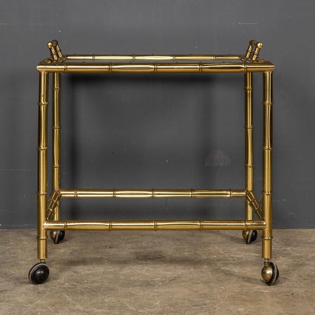 20th Century French Bamboo Effect Brass & Glass Drinks Trolley, 1970s, Set of 2 For Sale - Image 3 of 16