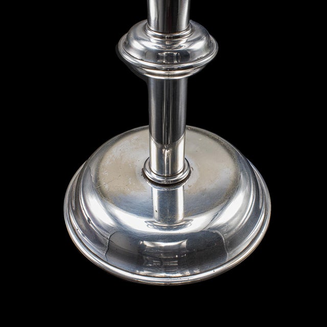 Silver Pair of Vintage Candlesticks, English, Silver Plate, Snuffer Tool, Mid Century For Sale - Image 8 of 11