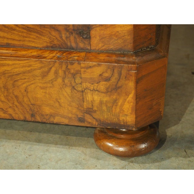 Antique French Burl Walnut Louis Philippe Style Commode White Carrara Marble Top, Late 1800s For Sale - Image 11 of 18
