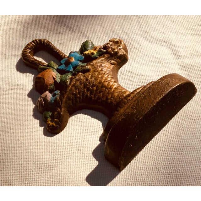 Metal Antique Cast Iron Floral Basket Doorstop - Hand-Painted, Circa 1900 For Sale - Image 7 of 11