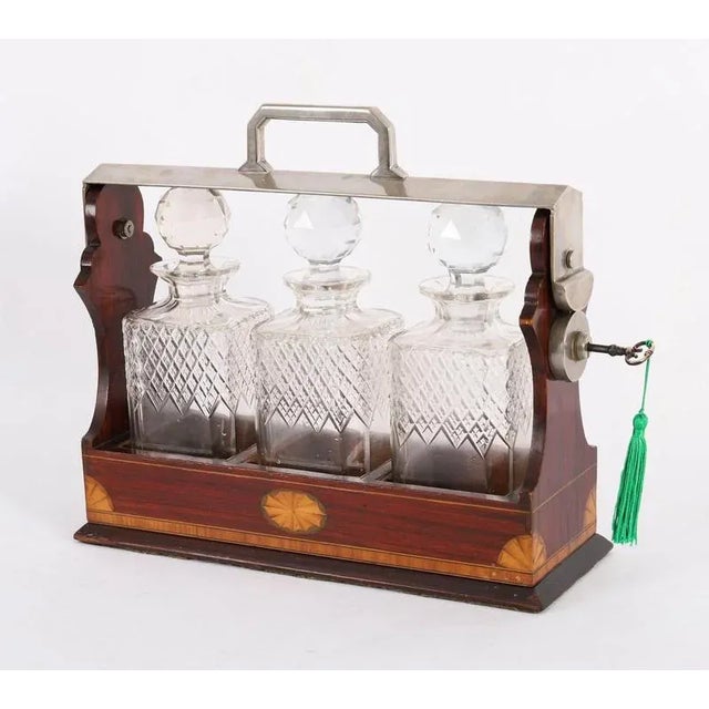 Antique Inlaid Walnut and Crystal Decanters, 1870, Set of 3 For Sale - Image 3 of 18