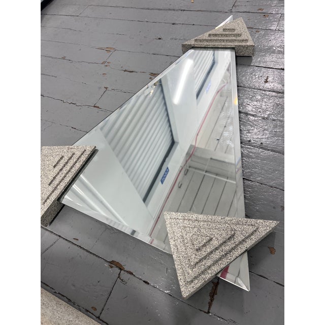 Postmodern Geometric Mirror With Sculptural Base – Stone Composite / 1980s Style For Sale - Image 4 of 4