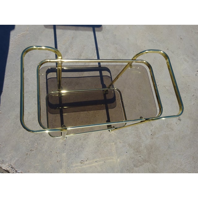 Rolling Serving Cart in Gilded Metal and Glass, 1980s For Sale - Image 3 of 18