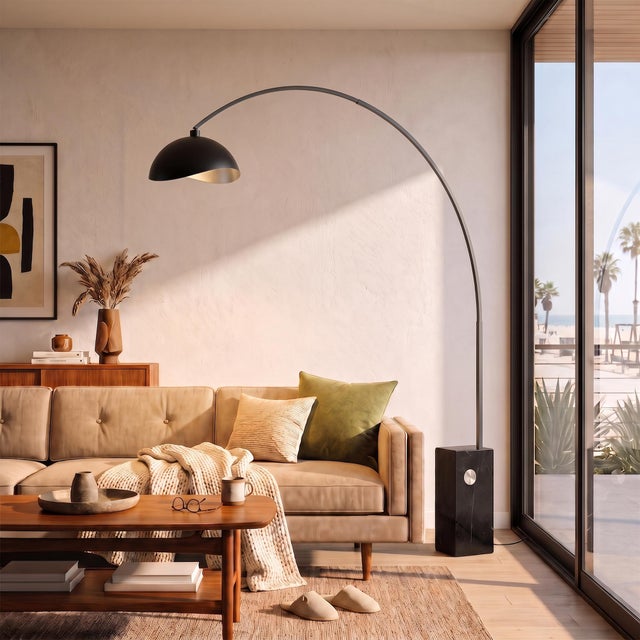 Featuring a striking silhouette, the Iconic 95" Arc Lamp is a Mid-Century Modern masterpiece with a Black Nickel steel...