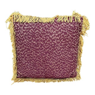Burgundy Fringed Leopard-Print Pillow For Sale