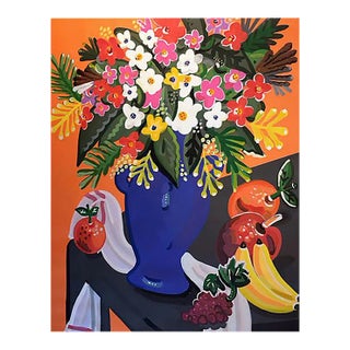 Bouquet, Pop Art Style and Classical, Framed Colorful Still-Life Flower Painting, 2018 For Sale