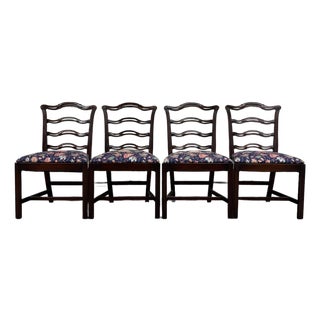 Vintage Chippendale Style Ladder Back Ribbon Back Dining Chairs - Set of 4 For Sale