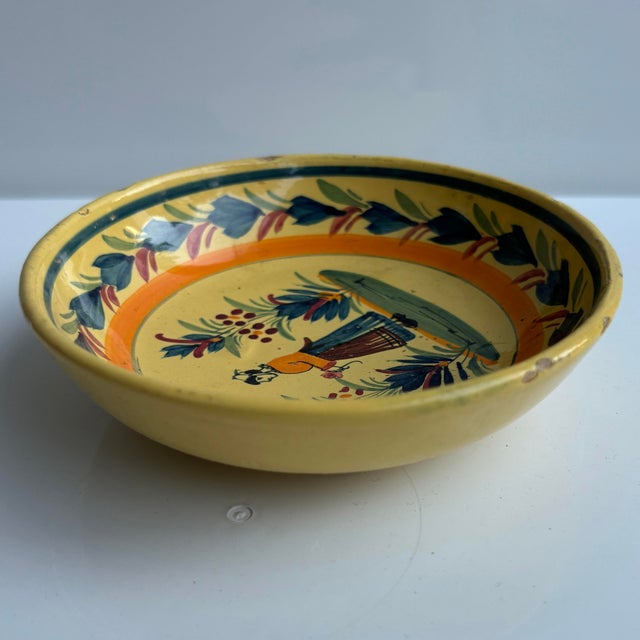 French Provincial Antique French Henriot Quimper Bowl Featuring Breton Woman For Sale - Image 3 of 5