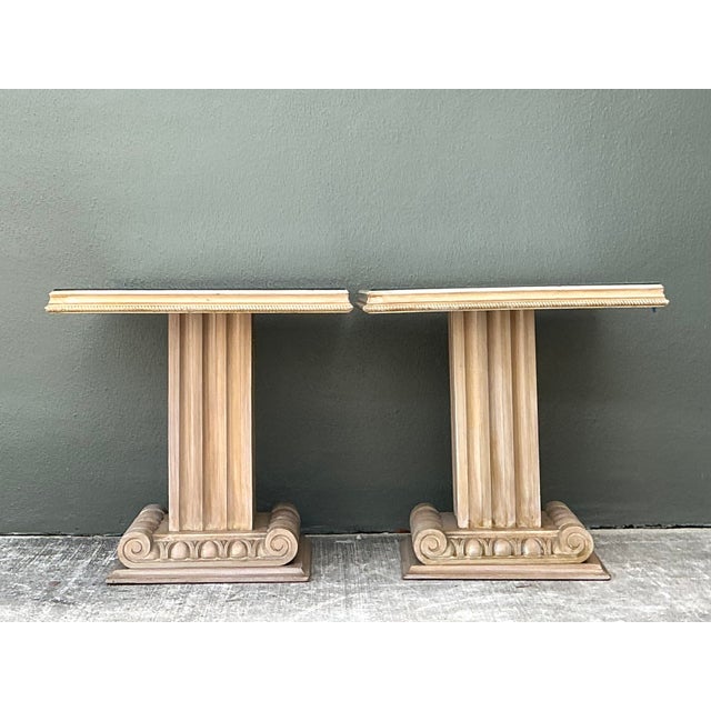 Wood Vintage John Stuart Carved Column Side Tables After T. H. Robsjohn Gibbings - A Pair For Sale - Image 7 of 12