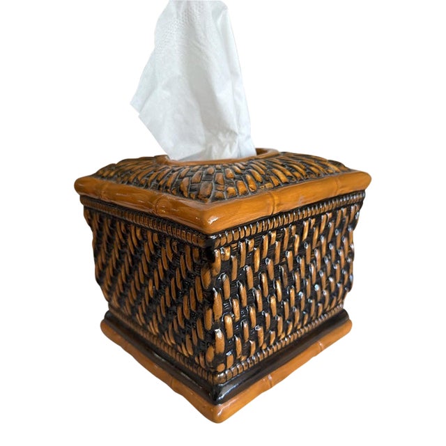Ceramic Rattan Look Tissue Box Cover For Sale