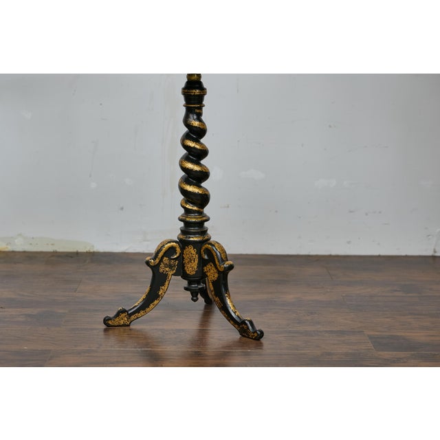 Wood English Ebonized Barley Twist Pedestal Table with Zebra Hide and Gilt Detailing For Sale - Image 7 of 12