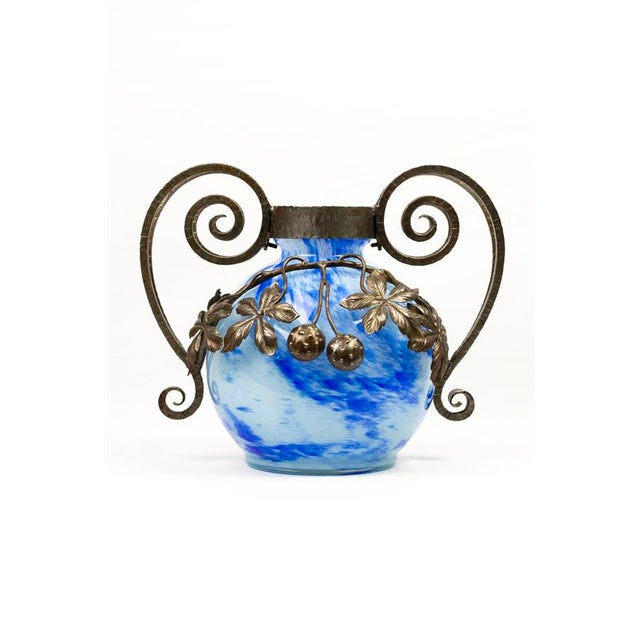 Art Nouveau Vase in Blown Blue Marbled Glass by André Delatte, 1925 For Sale - Image 14 of 14