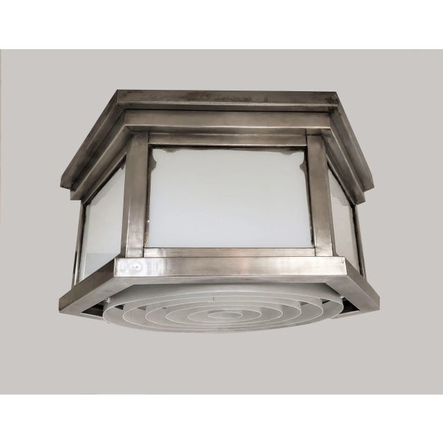Mid-Century Industrial Flush Mount in Nickeled Brass With White Glass For Sale - Image 13 of 13