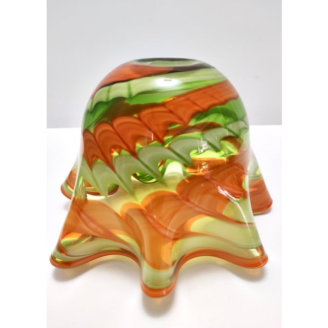 Glass Vintage Italian Green and Orange Murano Glass Vase from Fratelli Toso, 1980s For Sale - Image 7 of 13