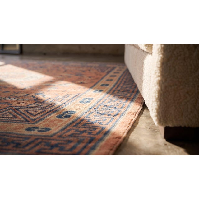 Lovely Orange-Tangerine Background Color With Medallion-Crest Design Antique Chinese Kansu Small Rug For Sale - Image 9 of 10