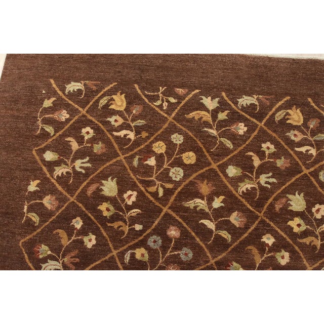 Textile Aubusson Rug 9’11” X 13’5” Brown Wool Traditional Hand-Knotted Oriental Carpet For Sale - Image 7 of 15