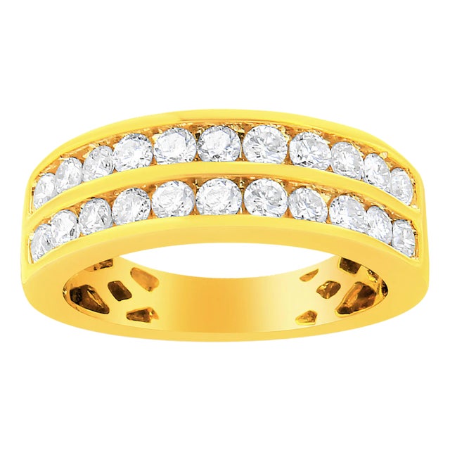 10K Yellow Gold Two-Row Diamond Band Ring (1 Cttw, J-K Color, I1-I2 Clarity) (7) For Sale